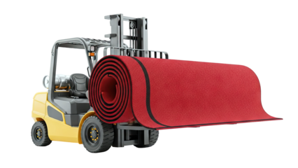 Forklift Lifting a Rolled Red Carpet