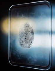 Fingerprint on glass surface showing details in bright lighting at an indoor location