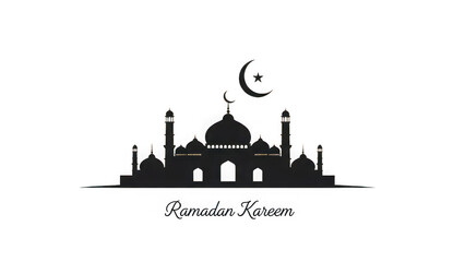 Fototapeta premium Black Ramadan Kareem Mosque Silhouette with Crescent Moon on Transparent Background – 3D Islamic Festive Design