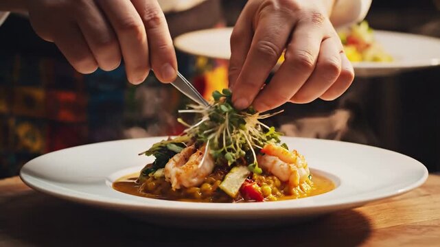 Professional chef cooking food with a wok on open flames. Ideal for restaurant advertising, culinary arts, or the creation of a unique social media pr