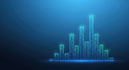 Futuristic glowing blue bar chart on dark background