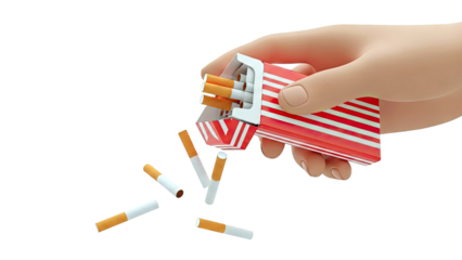 Hand dropping cigarettes from a red and white striped pack