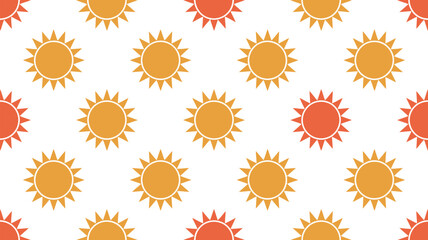 A vibrant pattern of cartoon suns in various shades of orange and yellow