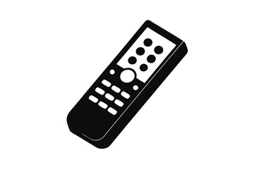 Black and white silhouette of a TV remote control, clean vector graphic on a white background.