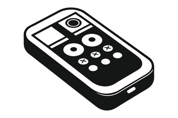 Obraz premium Isolated black and white silhouette of a remote control, presented on a clean white background, graphic vector art.