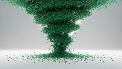 Green particles swirling in a vortex.