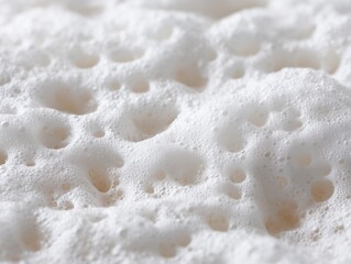 Light and airy soft foam texture with a delicate, bubbly cellular structure in a pristine white color, resembling memory foam or a cappuccino microfoam