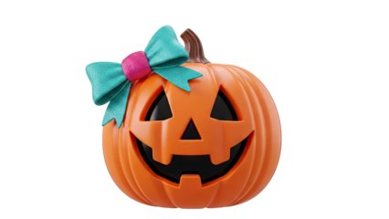 Jack-o'-lantern with Teal Glitter Bow and Pink Center