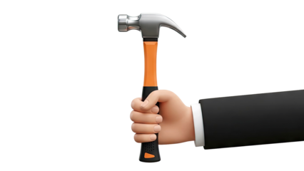 Hand holding a claw hammer with orange and black handle