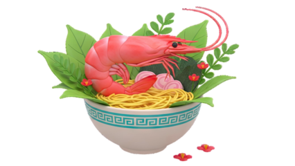 3D Rendered Ramen Bowl with Shrimp and Noodles