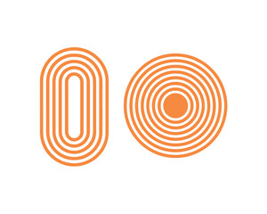 A stylized orange logo featuring concentric circles on a white background