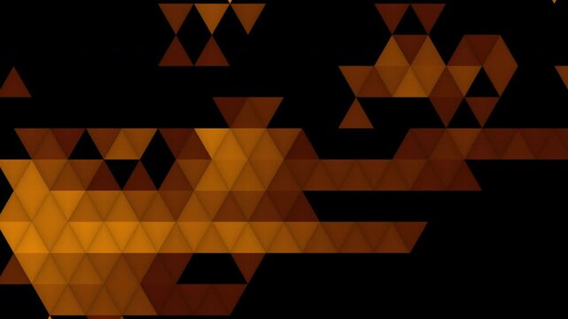 This VJ loop features a digital mosaic of amber and bronze triangles shifting against a black background. The geometric patterns provide a sharp, modern rhythmic texture for live events.