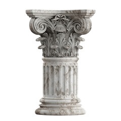 Obraz premium Ancient weathered classical column with ornate capital, isolated on white, png