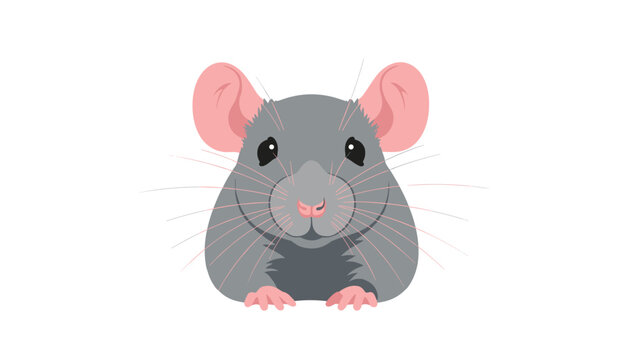Adorable gray mouse or rat with large pink ears and whiskers, looking directly at the viewer with a friendly expression.
