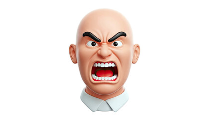 3D Rendering of an Angry Bald Man's Face with Open Mouth