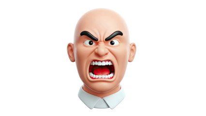 3D Rendering of an Angry Bald Man's Face with Open Mouth
