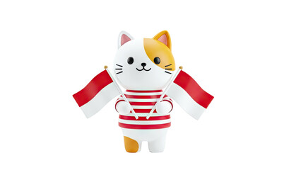 Cartoon Cat with Indonesian Flags