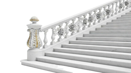 Elegant White Marble Staircase with Rose Balustrade