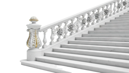 Elegant White Marble Staircase with Rose Balustrade