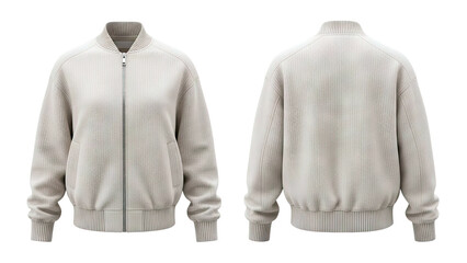 Beige Textured Bomber Jacket - Front and Back View