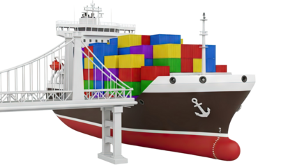 Container Ship Under a Bridge, Loaded with Colorful Cargo