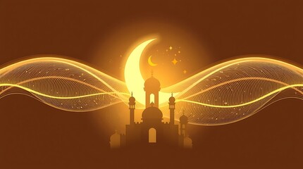 Vector illustration of a man silhouette with a magic wand against an urban night city skyline and architectural building design under a dark sky wallpaper