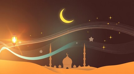 Vector illustration of a serene Christmas night landscape featuring a mountain silhouette under a starry sky with a design of desert sand and autumn trees
