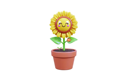 Happy 3D Cartoon Sunflower in a Pot