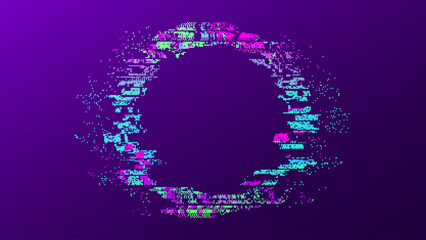 Pixel Glitch Ring Frame. Technology Banner