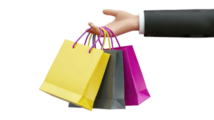 Hand in Suit Holding Colorful Shopping Bags