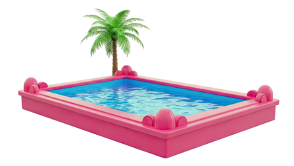 Pink miniature swimming pool with palm tree