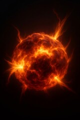 Fototapeta premium Intense fiery sphere radiating energy and dynamic plasma bursts against a dark background, representing cosmic power and destruction
