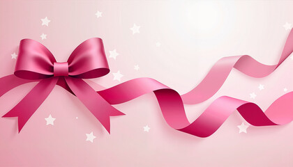 Decorative pink ribbon and bow on soft pink background
