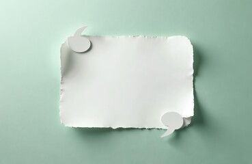 Fototapeta premium White paper quote box with quotation marks on green backdrop. Blank space for text notes. Creative design element for advertising marketing or social media posts.