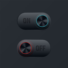 Toggle switch with ON and OFF state in dark UI style for setting, dashboard, control panel and user interface design elements for web and mobile app
