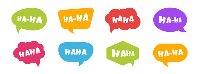 Comic speech bubble icon set with Haha text for chat, social media reaction, sticker, message