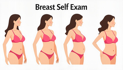 Breast self-exam illustrations in a step-by-step guide
