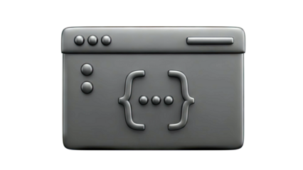 3D Dark Icon of Code Editor Window with Braces and Dots