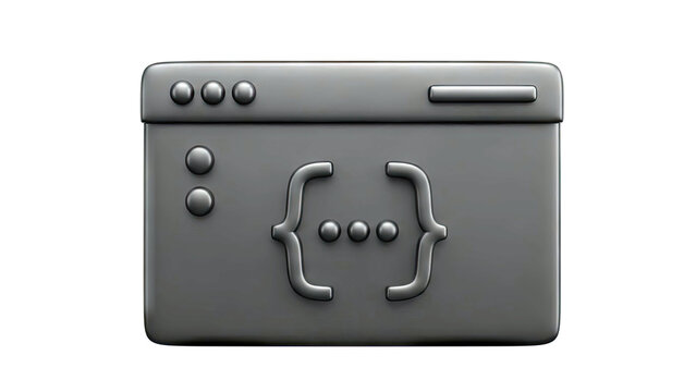 3D Dark Icon of Code Editor Window with Braces and Dots