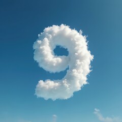 Naklejka premium Fluffy cloud shaped number nine floats in bright blue sky. Airy, white, numeral symbol signifies creativity imagination and dreams. Peaceful, clean, artistic, uplifting concept.