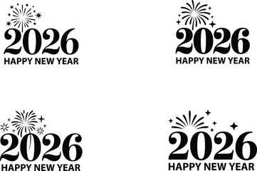 Obraz premium 2026 Happy New Year greeting card with fireworks and stars, vector celebration icons