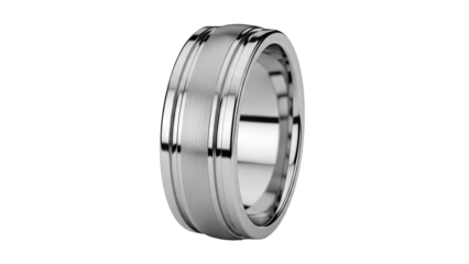 Men's Brushed Silver Wedding Band with Polished Grooves