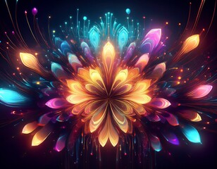 visual data story concept abstract digital art featuring luminous shapes resembling fireworks against a dark background