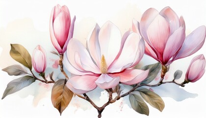 delicate watercolor painting of a blooming magnolia flower high quality floral elegance graceful and aromatic blossoms