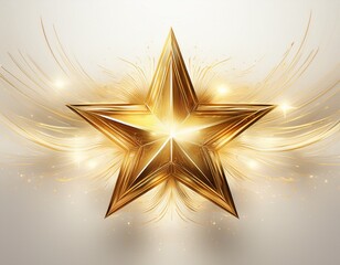 golden star with flowing ethereal light streaks and sparkling accents on white background