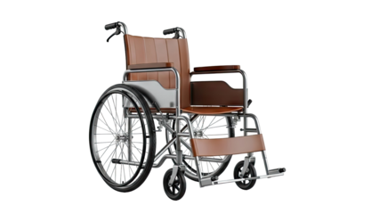 Modern Wheelchair with Brown Upholstery and Chrome Frame