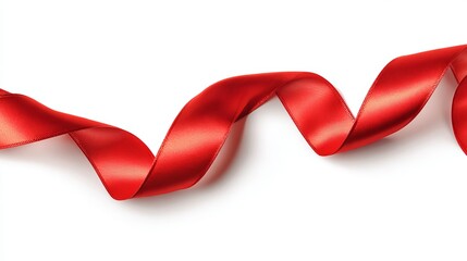 A red satin ribbon curled on a white background for decoration or gift wrapping Valentine day Special