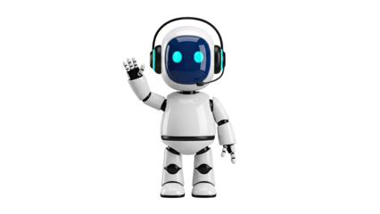 Friendly Robot with Headset Waving Hello