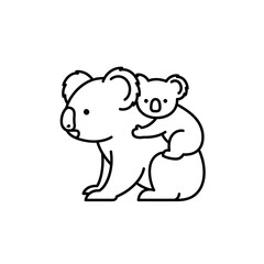 Adorable Koala Mother and Baby Line Art Illustration.