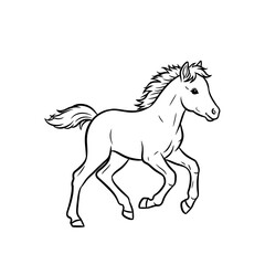 Cute Foal Running Line Art Illustration.